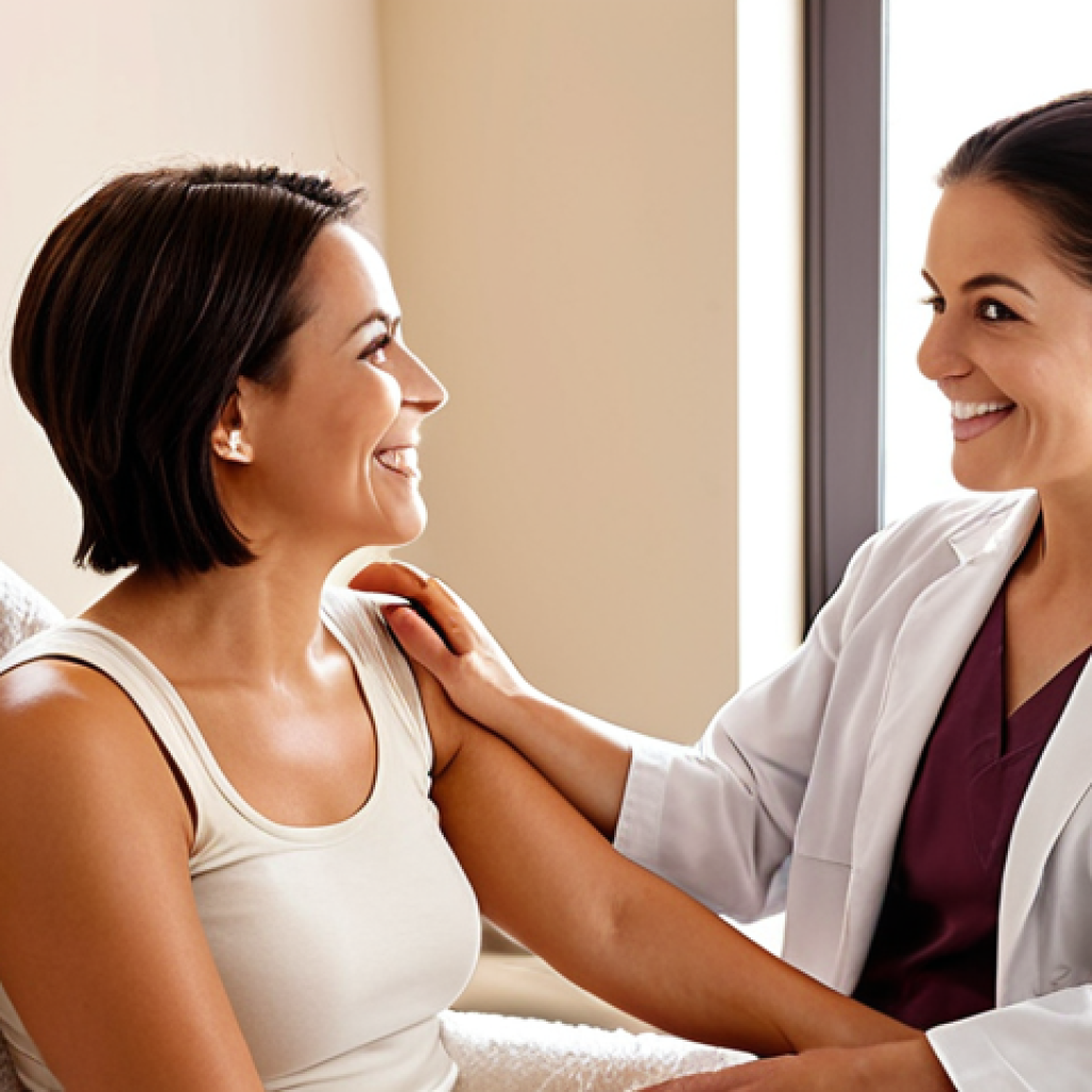 **Prompt for Image 1 (The Art of Real Connections & Empathetic Consultation):**
"A professional esthetician with a warm, genuine smile actively listening to a client during an initial consultation. The client is comfortably seated, expressing herself, and the esthetician is making eye contact with an empathetic and understanding expression. The setting is a cozy, inviting aesthetic clinic room with soft, natural lighting, reflecting trust and human connection. Focus on facial expressions and body language that convey deep listening and care."