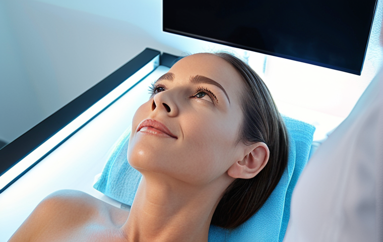 **Prompt 1: Professionalism and Advanced Technology in Aesthetics**
"A highly skilled aesthetician meticulously performing a personalized facial treatment on a client in a sleek, modern clinic. Subtle elements of advanced technology are integrated, such as a soft glow from an LED light therapy device or a screen in the background displaying a detailed AI-powered skin diagnosis. The aesthetician's hands are precise and gentle, conveying expertise and care. The client looks relaxed and trusting. The scene is well-lit with professional, inviting natural light, emphasizing a clean and innovative environment. High-resolution, realistic, professional photography."