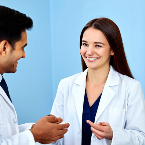 Home 10 **
"A skincare professional, wearing a clean, professional lab coat, fully clothed, smiling warmly at a client in a modern, bright clinic setting, demonstrating empathy and expertise. The clinic features advanced skincare technology in the background. Focus on building trust and a positive client relationship. Safe for work, appropriate content, perfect anatomy, correct proportions, professional, modest, family-friendly, well-formed hands, proper finger count, natural body proportions, high quality."
**