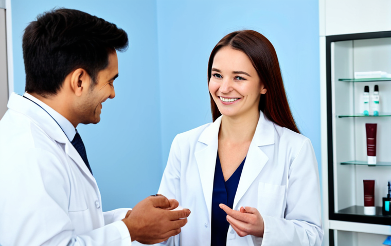**

"A skincare professional, wearing a clean, professional lab coat, fully clothed, smiling warmly at a client in a modern, bright clinic setting, demonstrating empathy and expertise. The clinic features advanced skincare technology in the background. Focus on building trust and a positive client relationship. Safe for work, appropriate content, perfect anatomy, correct proportions, professional, modest, family-friendly, well-formed hands, proper finger count, natural body proportions, high quality."

**
