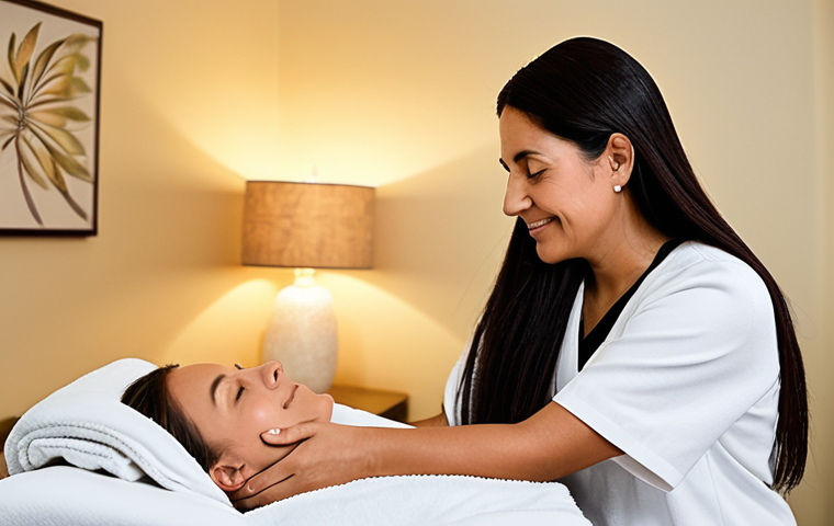 피부관리사의 직업 만족도 높이기 - **Prompt:** A Brazilian aesthetician in her late 30s, with a serene and confident expression, sits p...