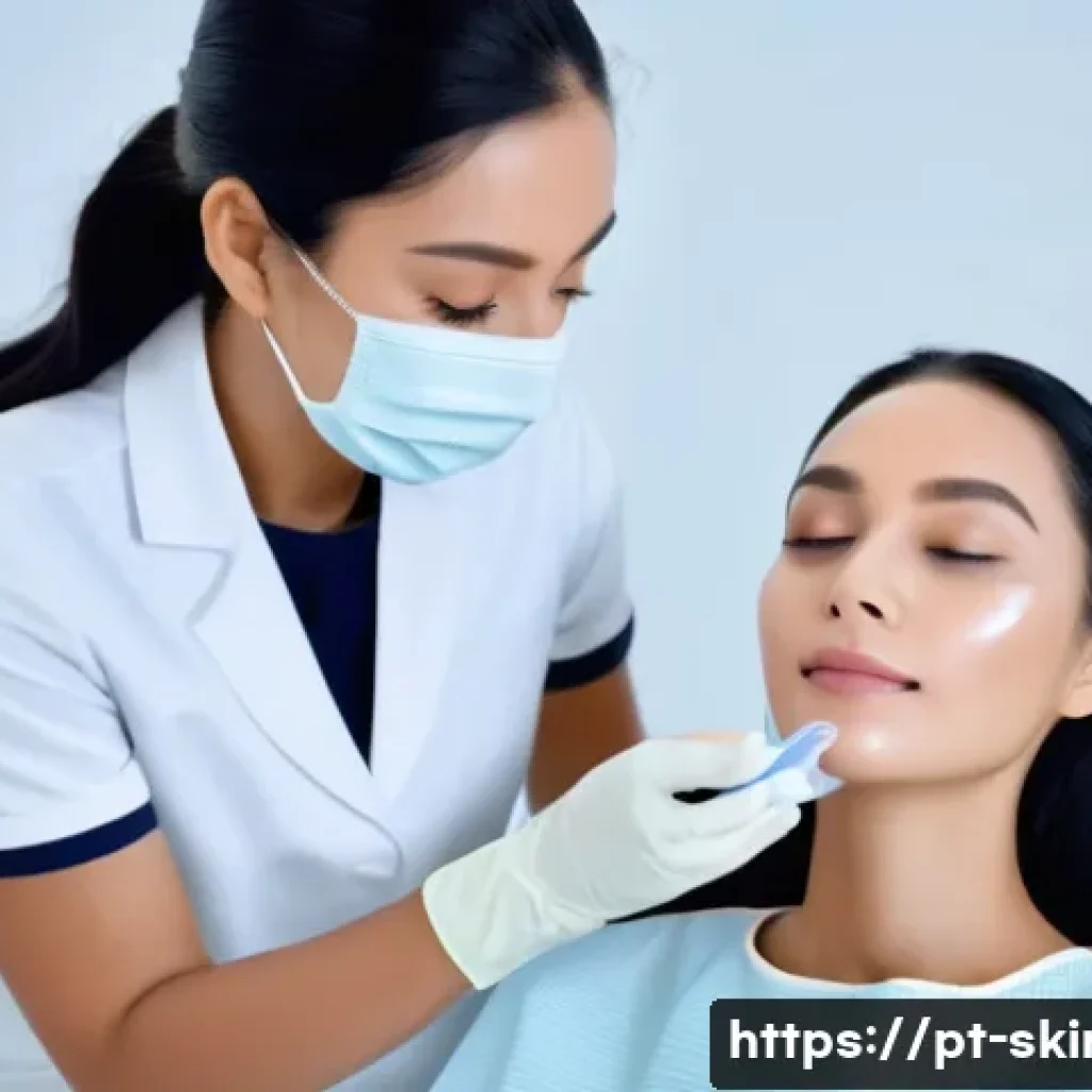 피부관리사의 경력 개발 사례 - A professional beauty aesthetician in a modern clinic setting, wearing clean and stylish professiona...