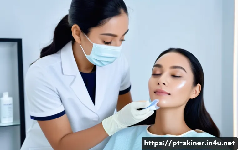 피부관리사의 경력 개발 사례 - A professional beauty aesthetician in a modern clinic setting, wearing clean and stylish professiona...