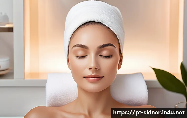 피부관리사가 자주 사용하는 전문 도구 - A serene spa room setting featuring a professional esthetician using a radiofrequency device on a fe...