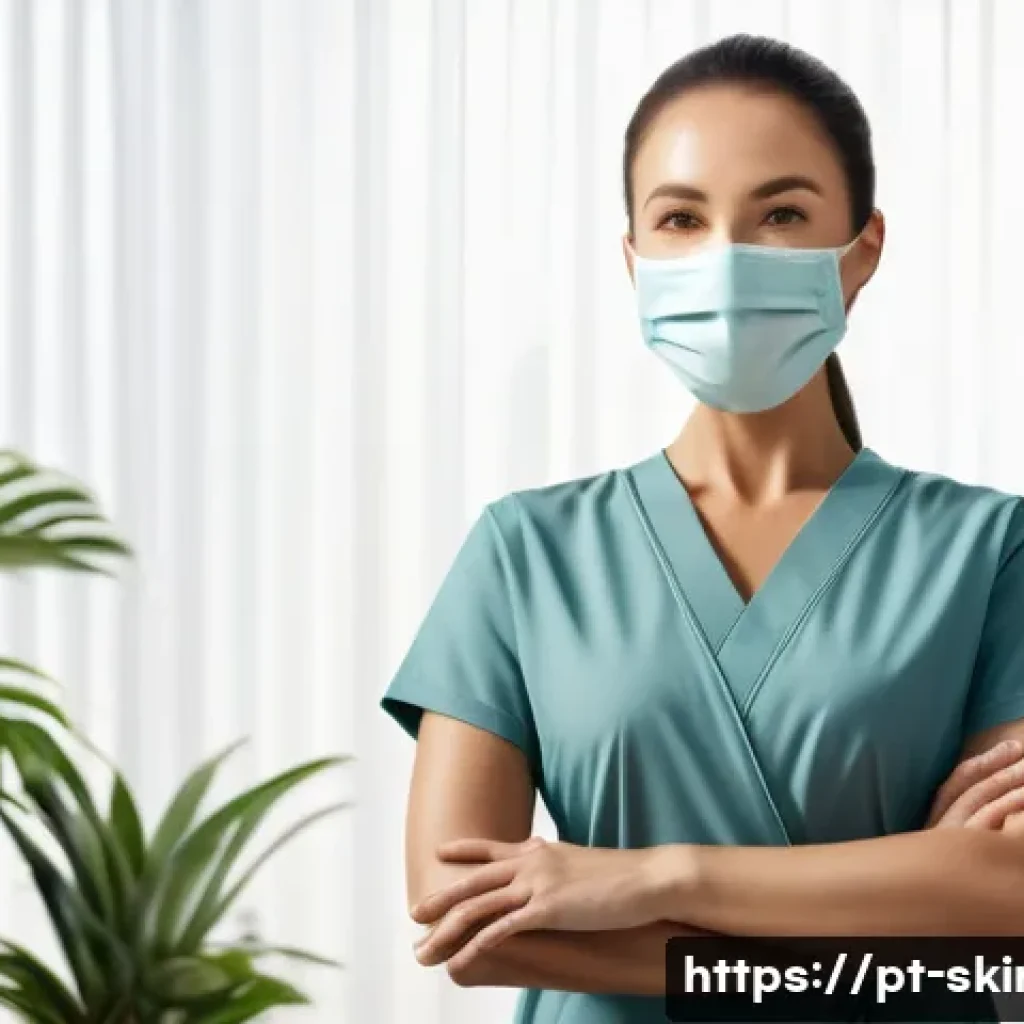 피부관리사의 건강관리 및 체력 유지 - A professional female esthetician in a modern spa setting performing gentle neck and shoulder stretc...